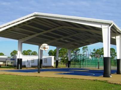 Oslo Middle School Covered Hard Court from the Outside