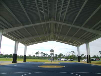 Oslo Middle School Covered Hard Court from the Inside