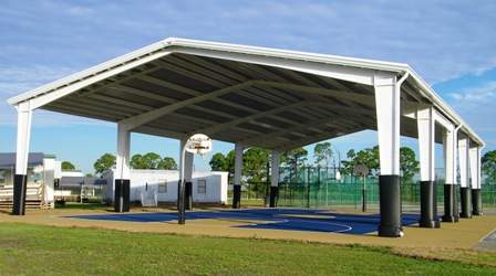 Oslo Middle School Covered Hard Court from the Outside